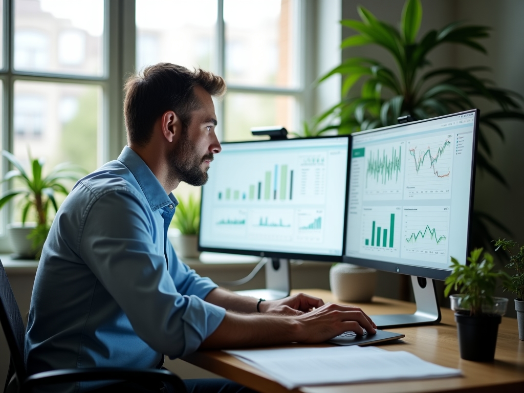 Finanzanalyst bei der detaillierten Arbeit